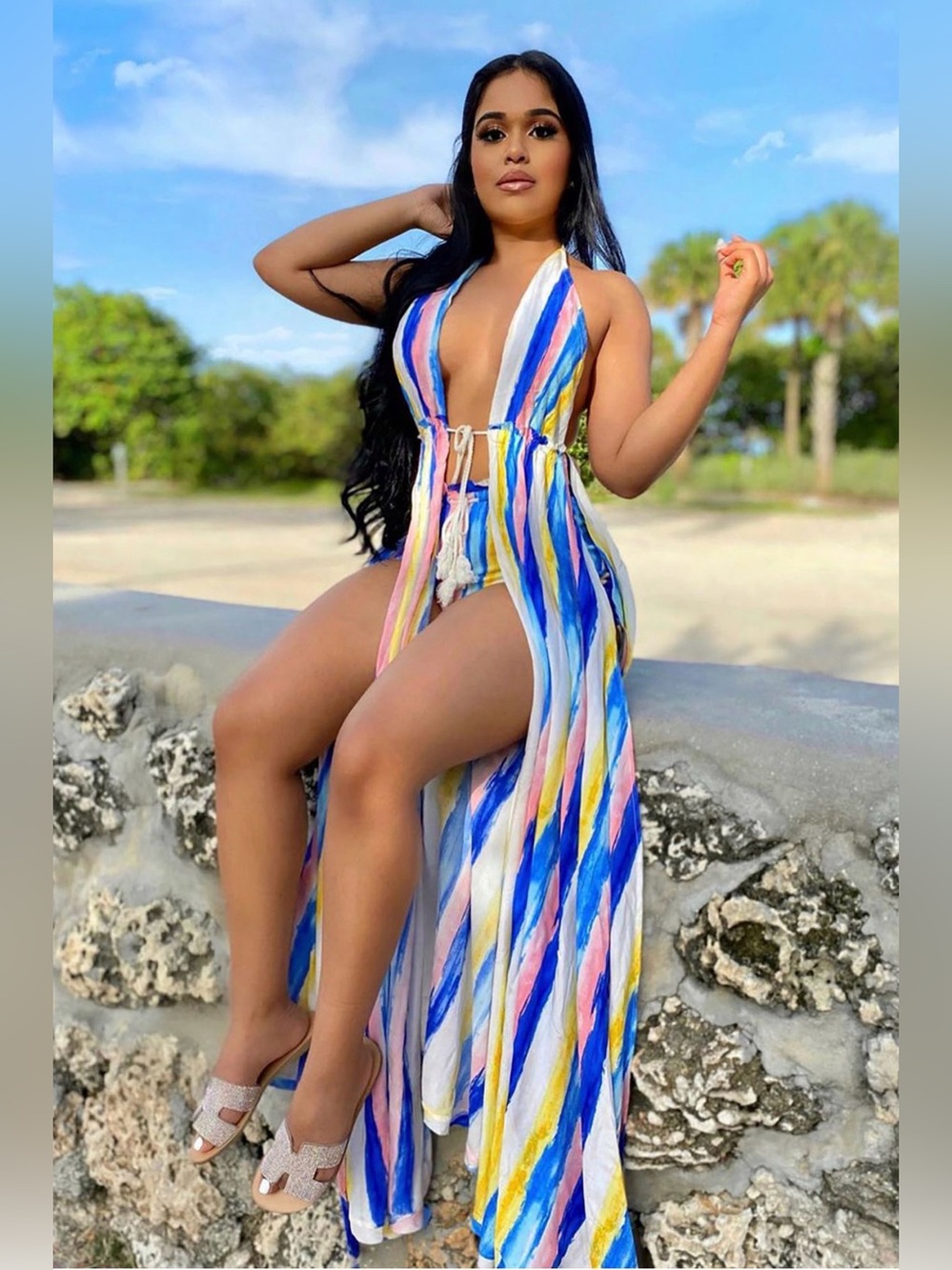 Fashion Nova Gypsy Rose Maxi Top and Shorts Set Size Small Blue Combo - Picture 2 of 10
